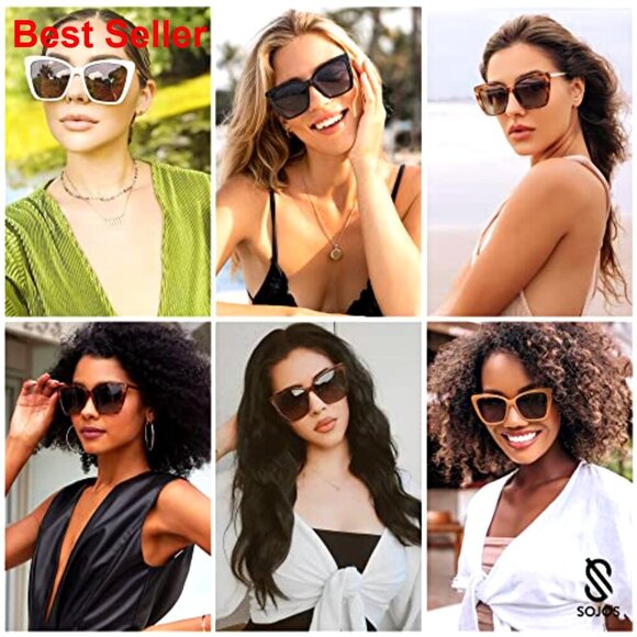 Polarized Oversized Square Cat Eye Sunglasses UV Protection Women\'s Retro main image 7